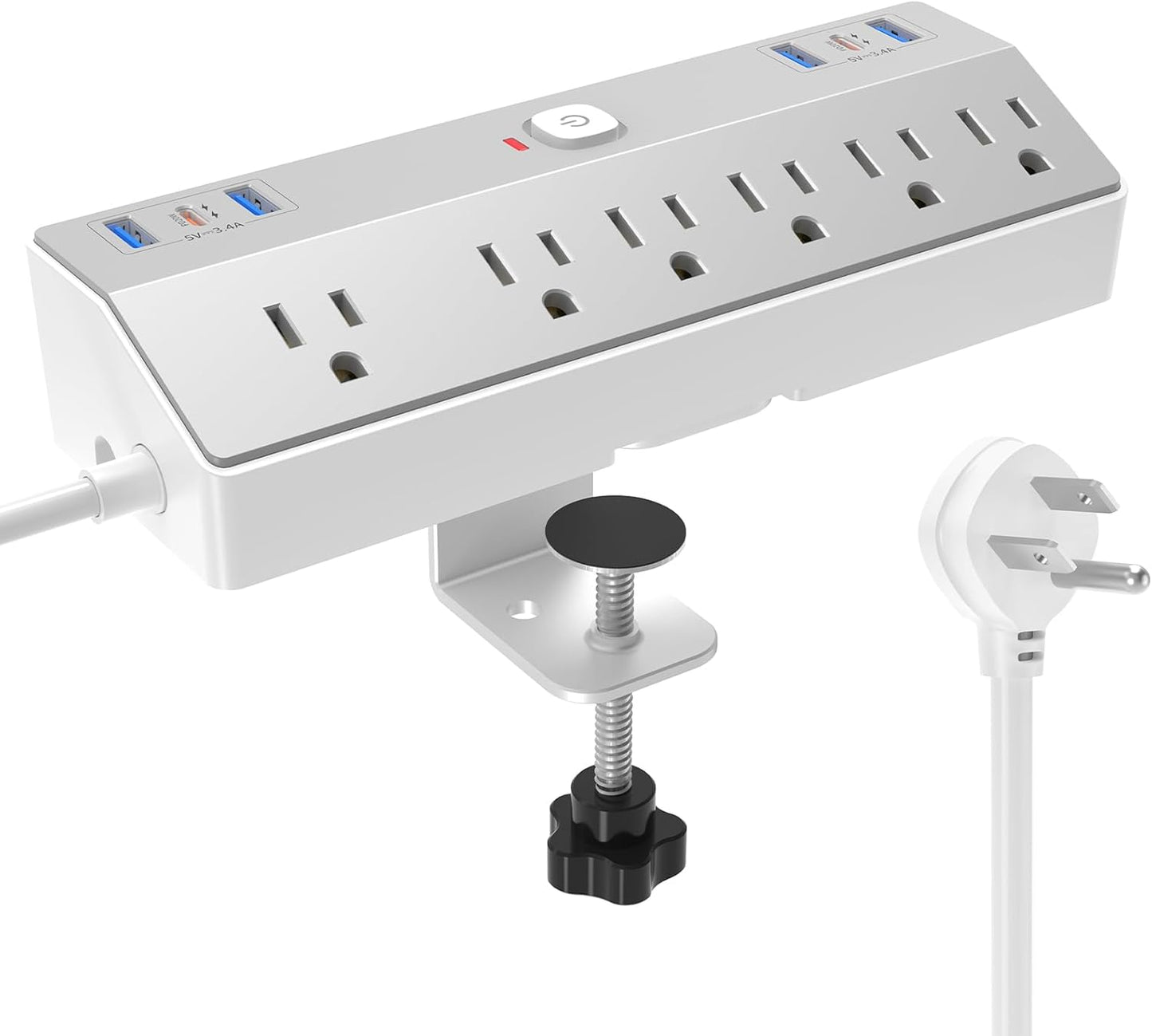 10Ft Power Strip w/ 6 Outlets 6 USB Ports, Fast Charging, Desk Mount, Home Office Essential