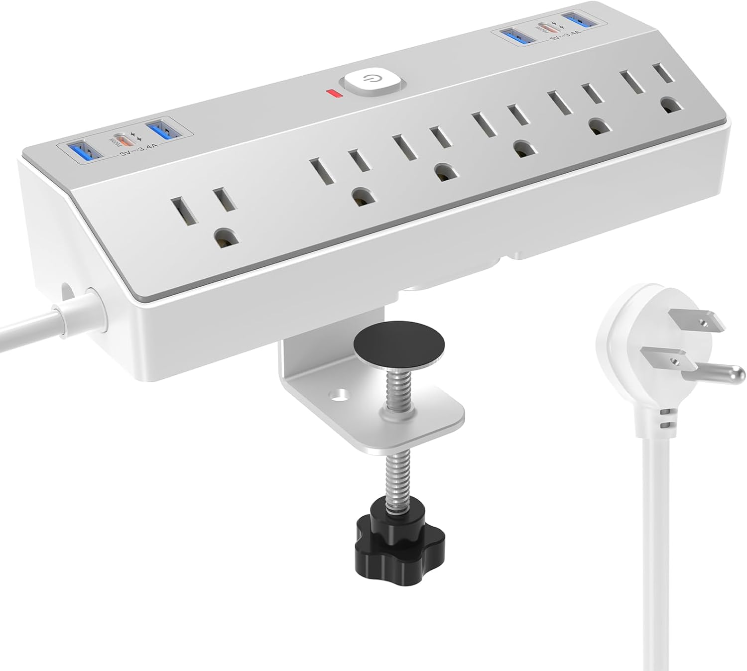 10Ft Power Strip w/ 6 Outlets 6 USB Ports, Fast Charging, Desk Mount, Home Office Essential