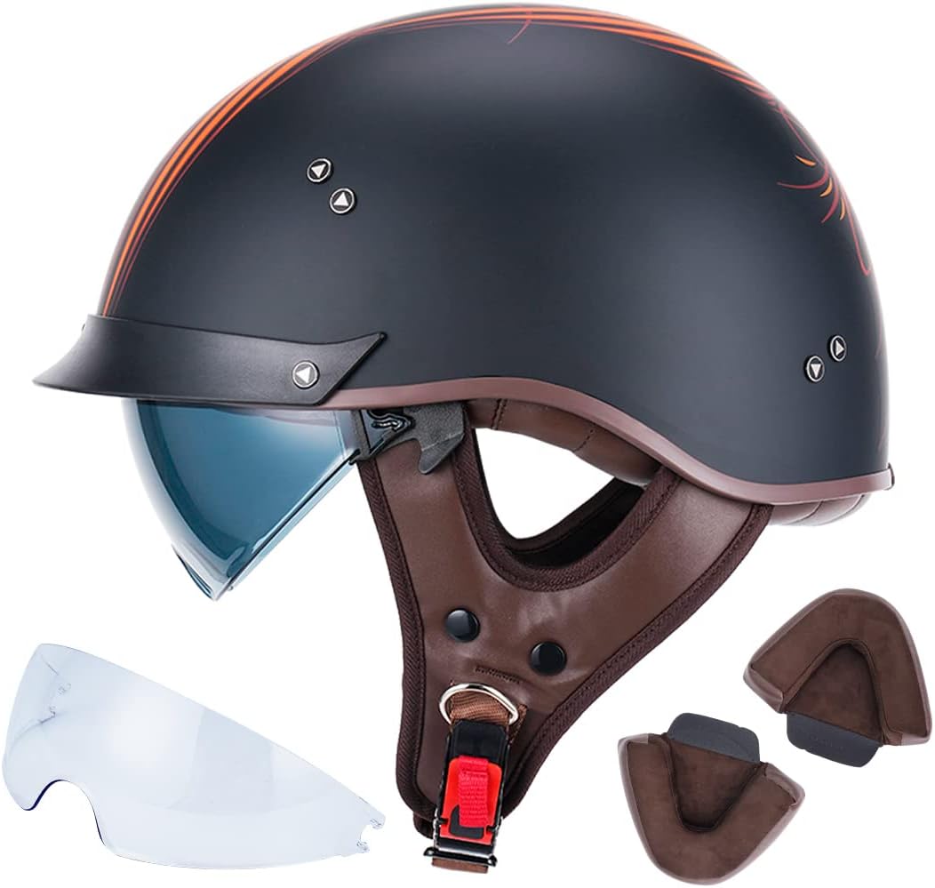 VCOROS Half Helmet Motorcycle DOT Approved with Sun Visor
