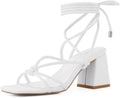 Lace Up Heels Square Toe Strappy Gladiator Sandals - Stable 2.7in Heel