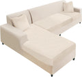Sectional Couch Cover 4 Pieces Velvet Beige - L-Shape Cushion