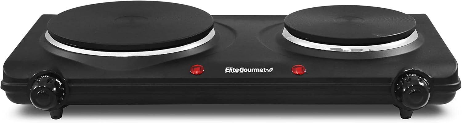 Elite Gourmet EDB-302BF Double Cast Iron Burner for Easy Cooking