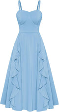 Boho Midi Sun Dress for Women - Flattering Ruffle Spaghetti Dress