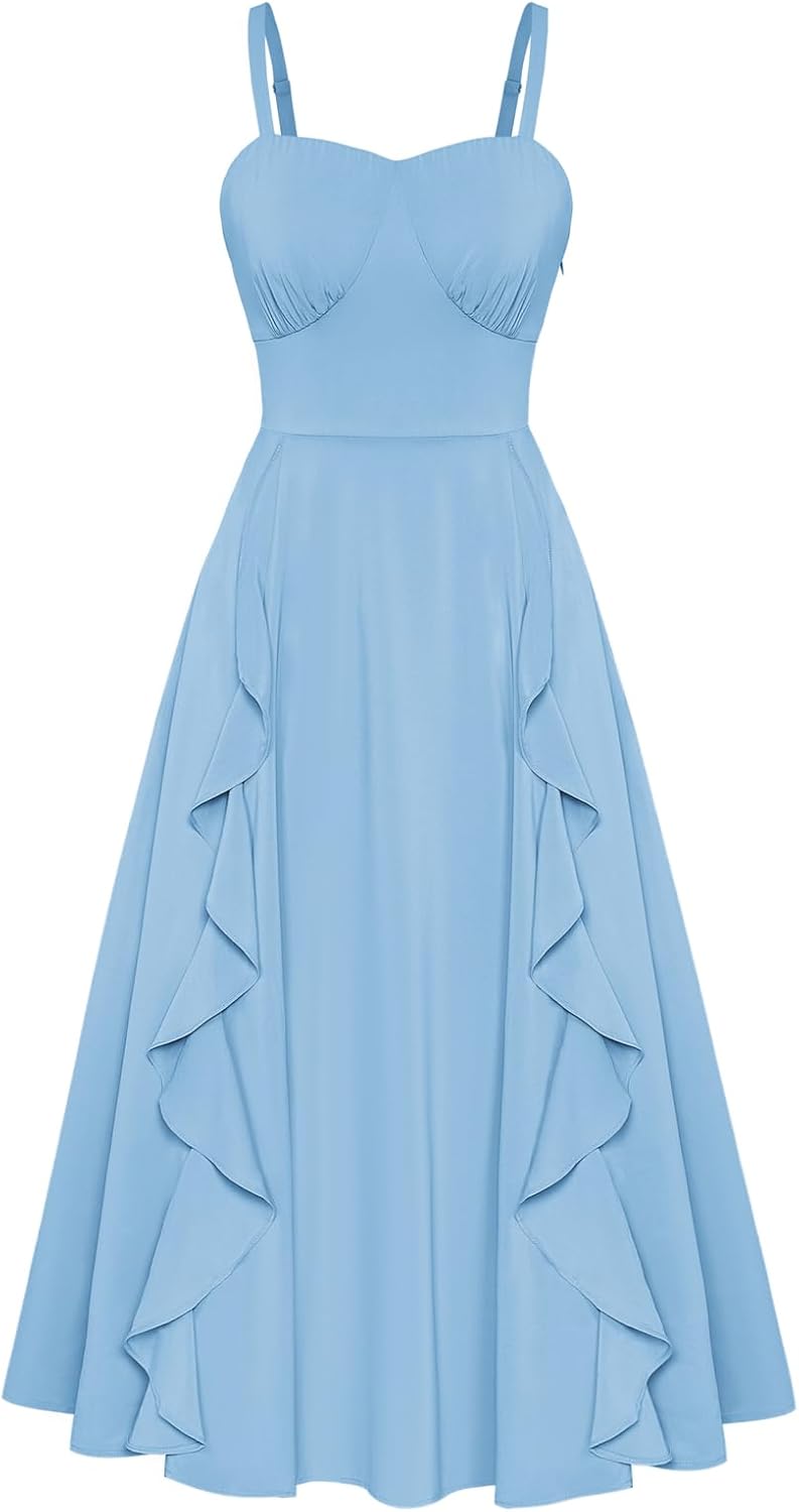 Boho Midi Dresses for Women - Belle Poque Casual Ruffle Dress