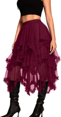 Long Tulle Skirt High Waisted Asymmetrical Ruffle Skirt - Fairy Flared