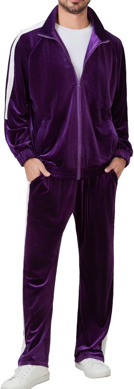 Mens Tracksuit 2 Piece Velour Sweatsuit for Casual Wear