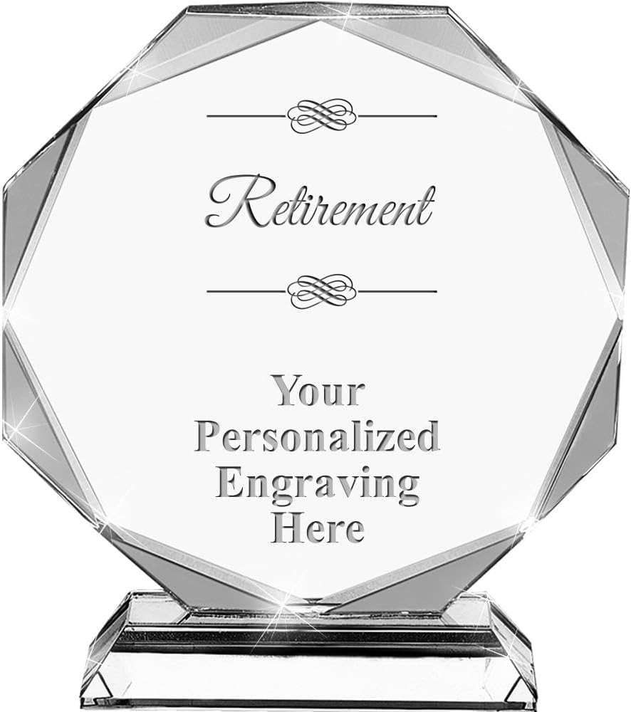 Custom Engraved 6.75in Crystal Trophy Awards for Retirement