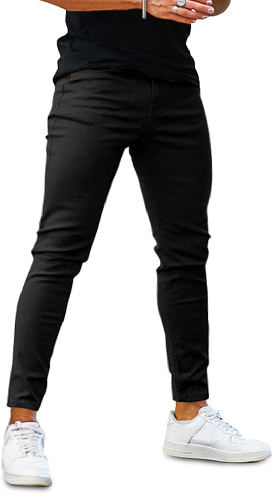Mens Skinny Stretch Jeans with Expandable Waist for Comfort