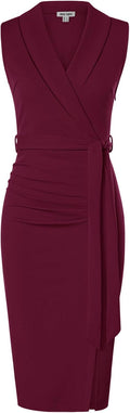 Wear to Work Sleeveless Ruched Bodycon Office Midi Dress - Flattering