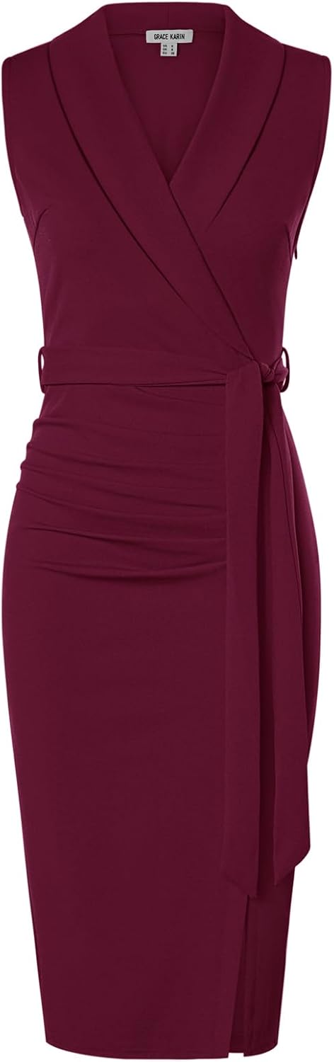 Stylish Women's Sleeveless Ruched Bodycon Office Midi Dress