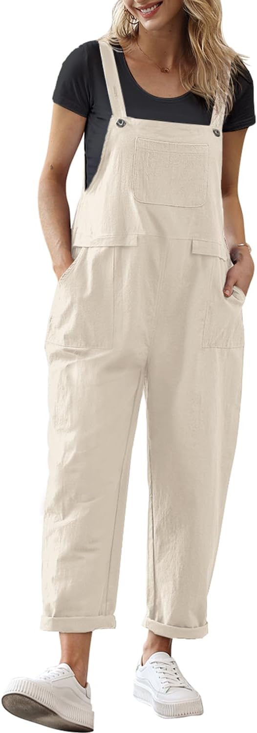 YESNO Women Long Casual Loose Bib Pants for Summer Style