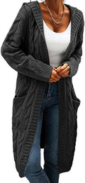 Women Hooded Open Front Cable Knit Cardigan - Soft Chunky