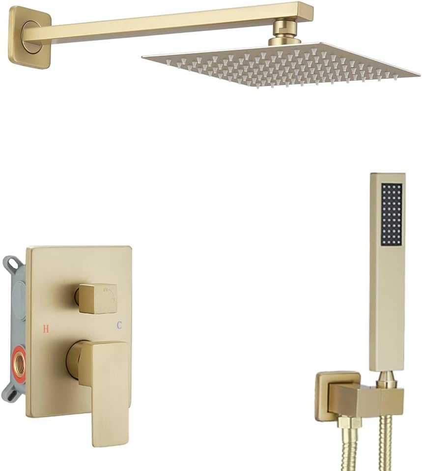 Brushed Gold Shower System Luxury Rain Mixer Shower Combo Set