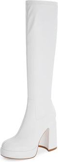 Modatope Platform Knee High Boots for Women - Chunky Heel Comfort PU