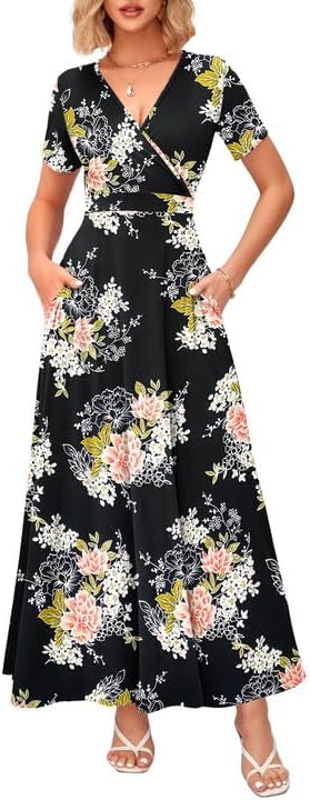 WNEEDU Women's Summer Maxi Dress with Pockets and Style