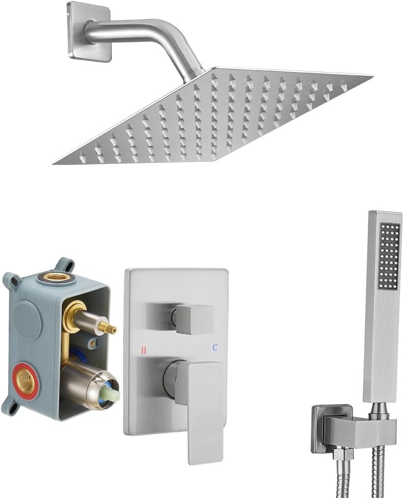 Brushed Nickel Shower System with 8 Inch Rainfall Shower Head