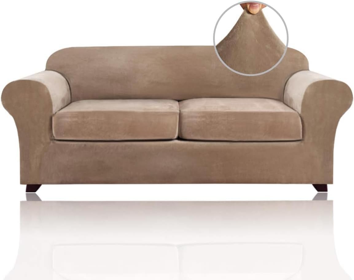PrinceDeco Velvet Plush Sofa Covers for 2 Cushion Couch Up to 90in