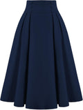 Women's Pleated Midi Skirt with High Waist Design by Belle Poque