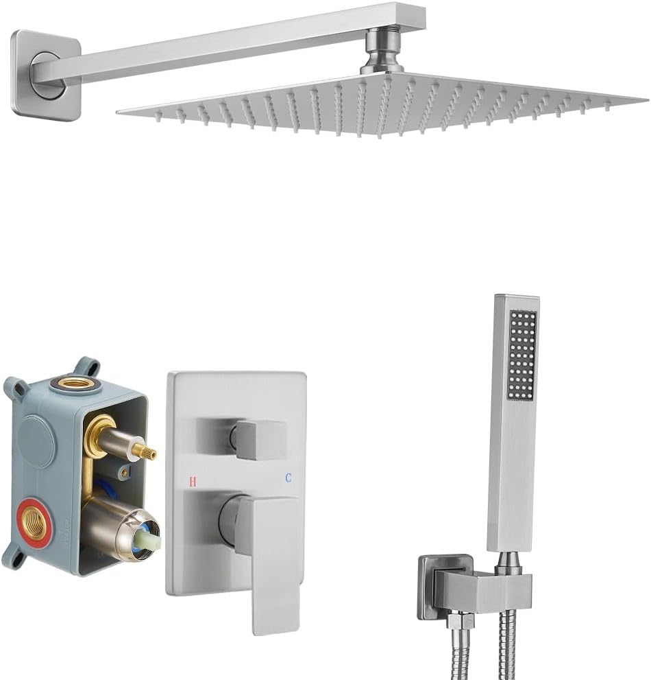 Brushed Nickel Shower System with 10 Inch Rainfall Head for Luxury