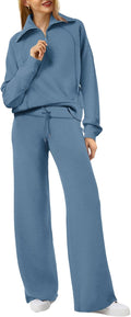 Lounge Sets For Women Half Zip Sweatshirt And Wide Leg (Style 1ZNK)