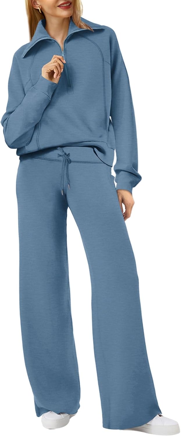 XIEERDUO Lounge Sets For Women - Stylish Half Zip Sweatshirt