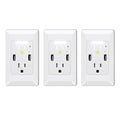 USB Outlet with Night Light and USB Ports - 3 Pack