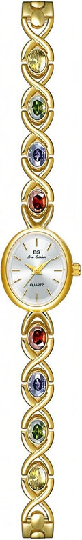 Gold Oval Bracelet Watch for Women - Vintage Small Jade Dial