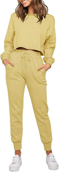 ZESICA Women's Long Sleeve Crop Top and Jogger Pajama Set - Cozy