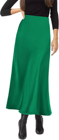 Women's Satin Silky High Waist Maxi Skirt - Flattering