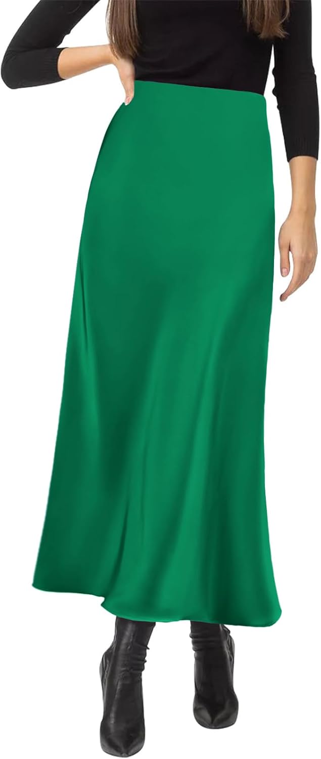 Women's Satin Silky High Waist Maxi Skirt for Elegant Style