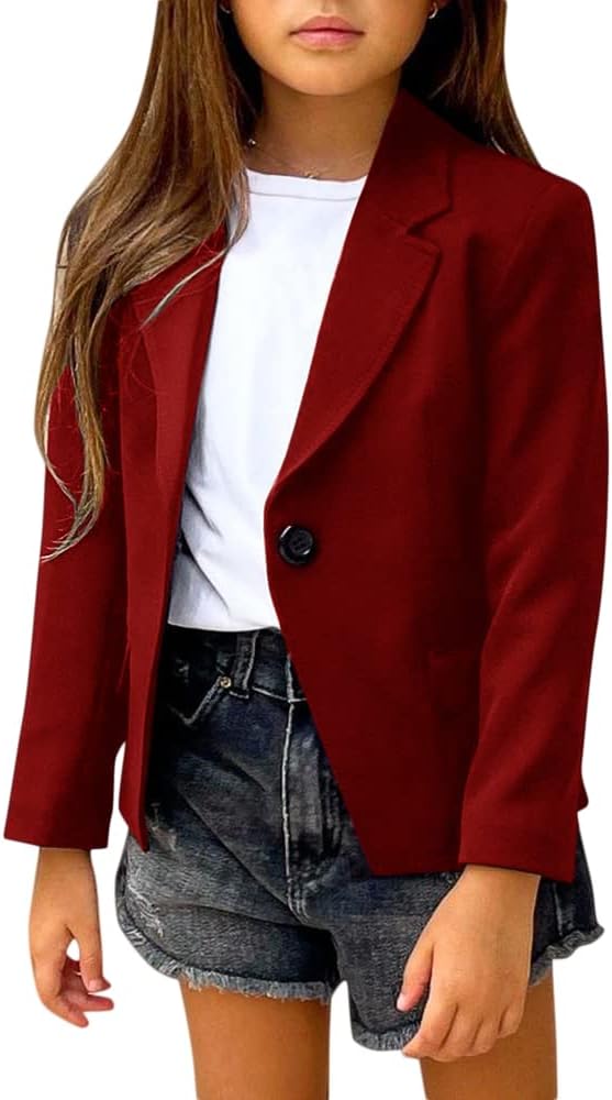 Girls Solid Color Lapel Suit Coat Blazer Jacket for All Occasions