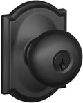 SCHLAGE Plymouth Knob with Camelot Trim Keyed Entry - Matte Black