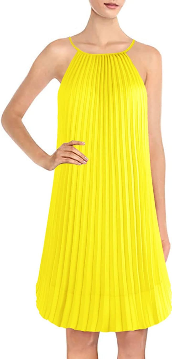 Ellames Women's Summer Spaghetti Strap Pleated Swing Dress
