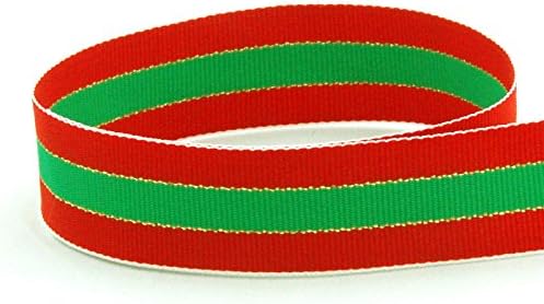 USA Made 5/8in Emerald Green Red Gold Holiday Grosgrain Ribbon