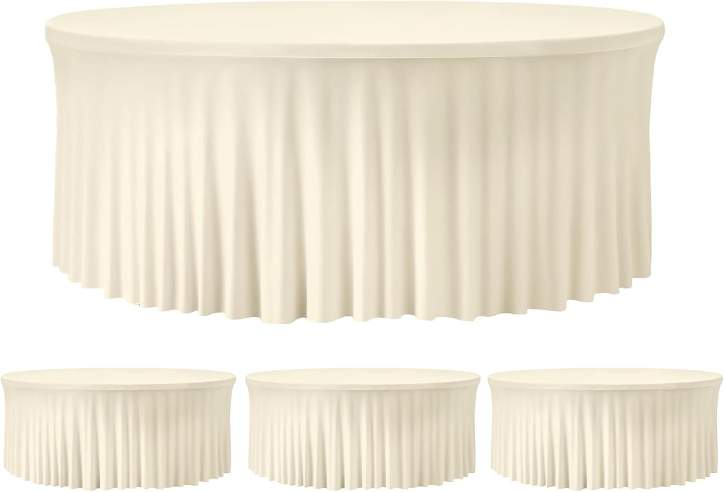 4 Pack Ivory 72 inch Round Spandex Tablecloth for Events