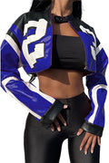 Leather Cropped Motorcycle Jacket for Women - Y2K Bomber Style