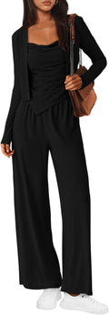 Womens Fall Lounge Sets 3 Piece Tracksuit Set - Cozy Travel Staple Leg