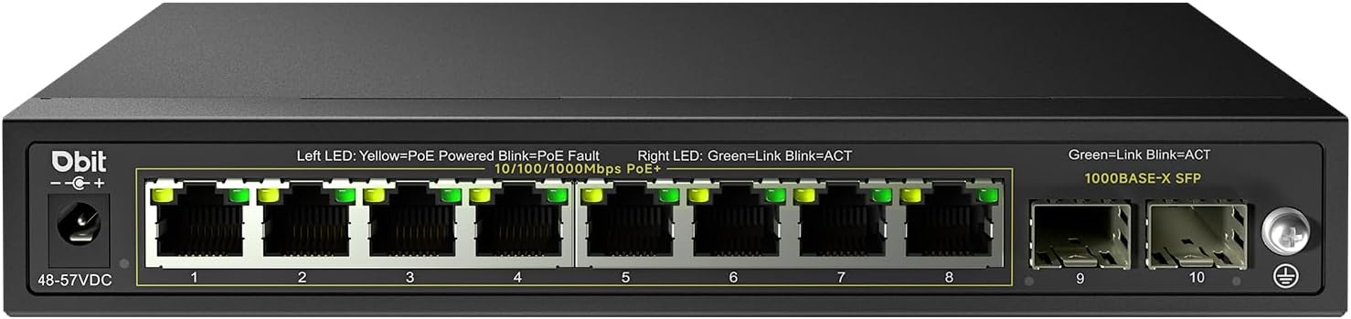 DBIT 10-Port Gigabit Network Switch with 8 PoE+ Ports for Home