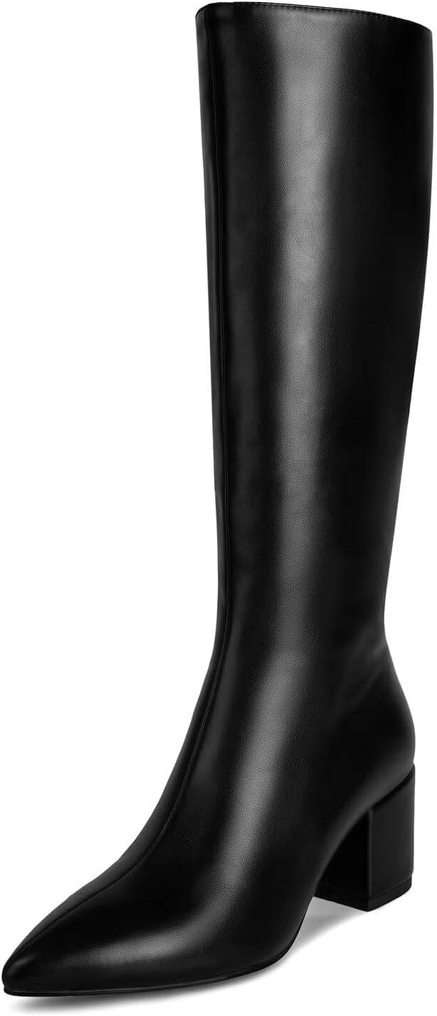 Stunning Rhinestone Low Chunky Pointed Toe Knee High Boots