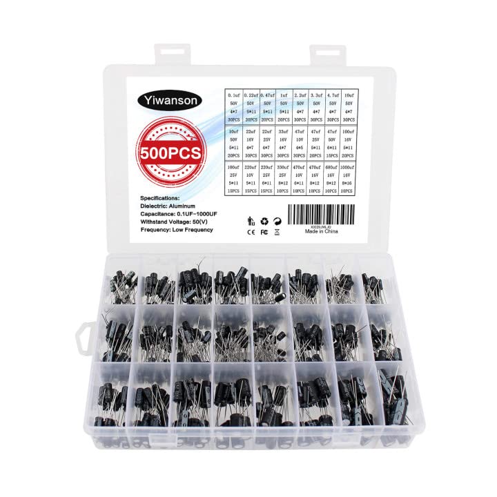YIWANSON 500 Pcs Capacitor Kit for Electronics Repair Projects