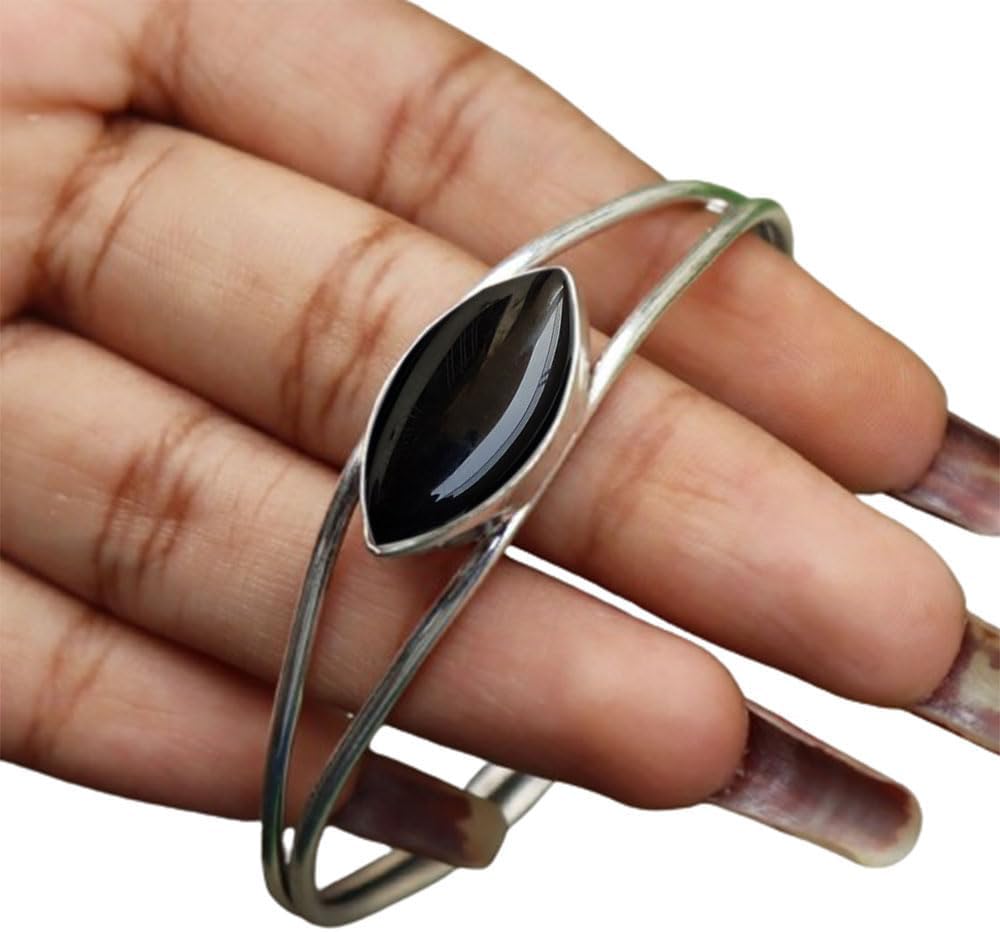 Moonstone Cuff Bangle - Handmade 925 Silver Bohemian Jewelry