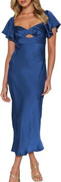 Summer Satin Flutter Sleeve Wedding Guest Dress (Style 8L5X)