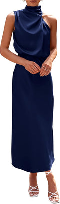 Women's Satin Maxi Dress Sleeveless Mock Neck - Summer 2025
