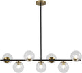 Black and Brass 7-Light Glass Globe Chandelier - Modern Linear