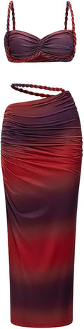 Women's Leopard Two Piece Skirt Set - Sexy Ruched Backless Cami