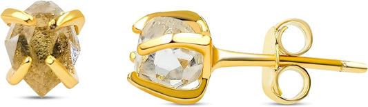 Raw Tiny Stone Stud Earrings in 925 Sterling Silver and Gold