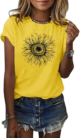 Cicy Bell Women's Sunflower Graphic T Shirts for Summer Style