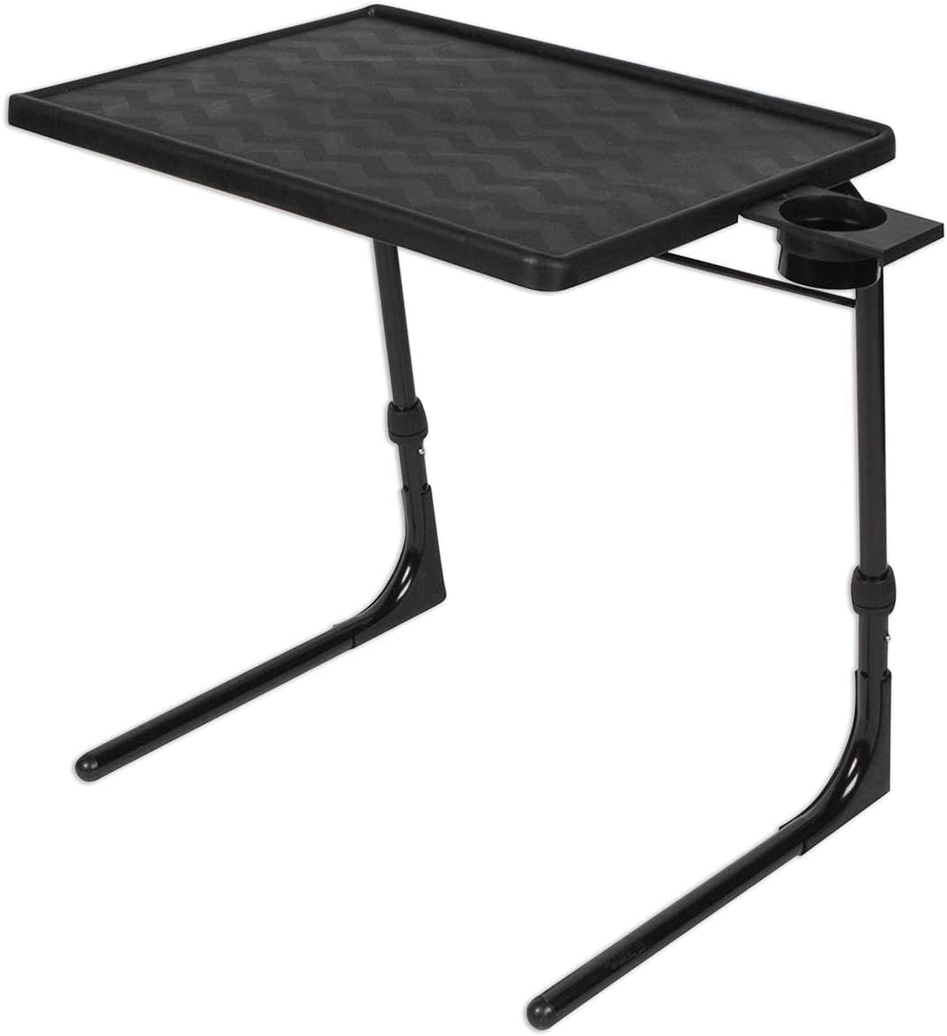 Folding TV Tray Table - Adjustable Angles, Cup Holder, Black