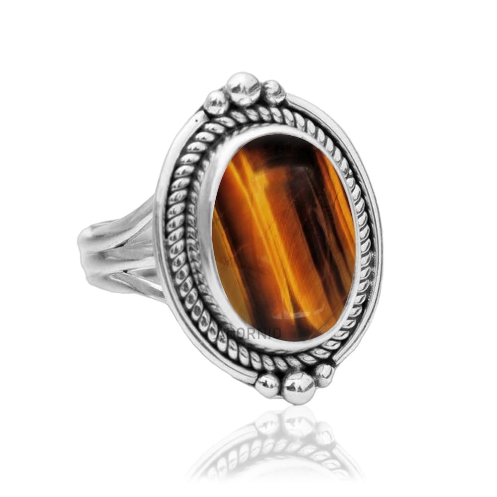 Fine Sterling Silver Tigers Eye Ring for Women Engagement Boho