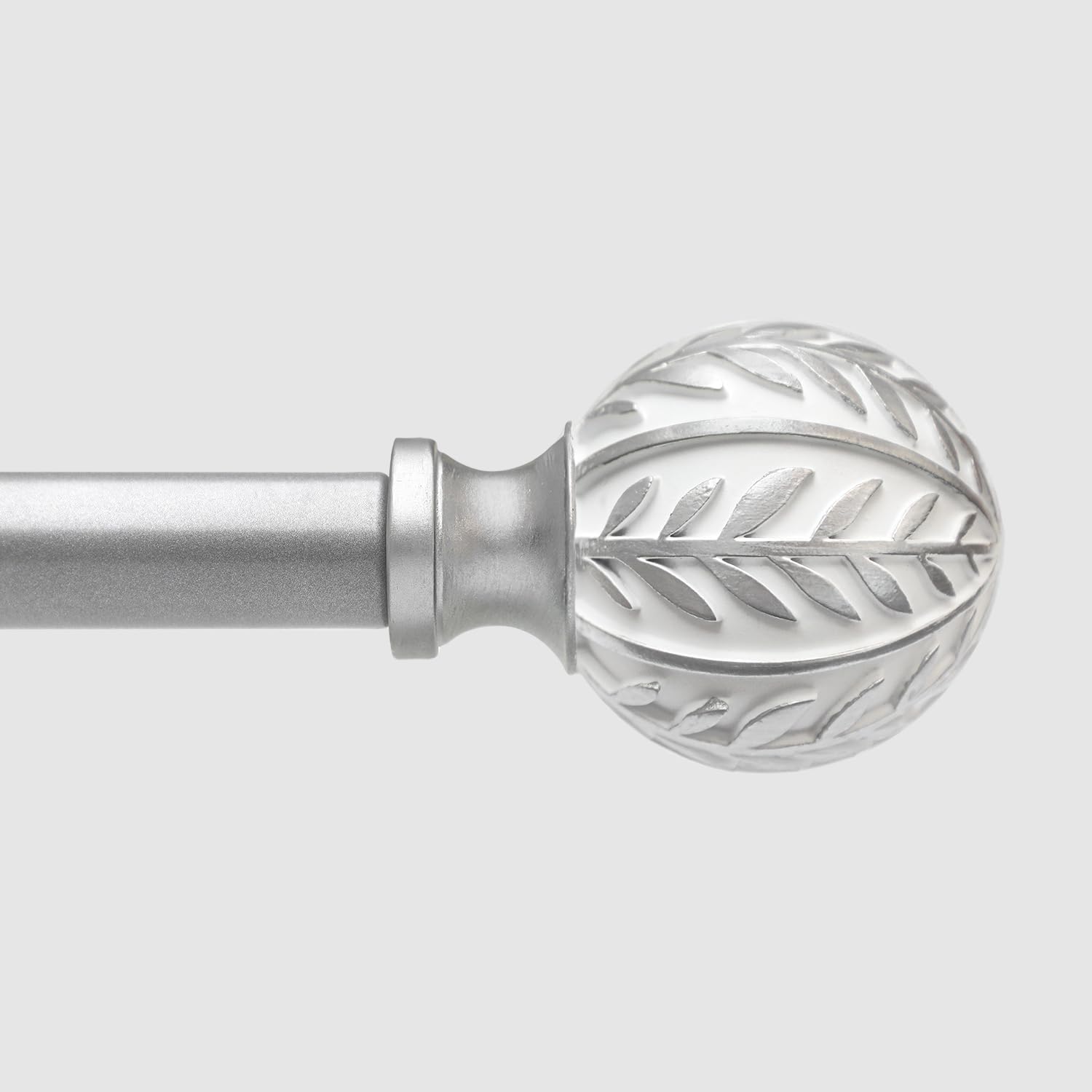 Silver Curtain Rods for Windows 72 to 144 inch with Leaf Finials